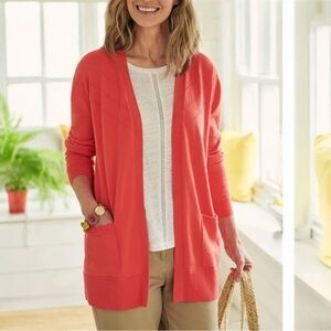 Eileen Fisher Open Front Cardigan in Coral Tencel/Org Cotton/Silk Blend Sz M